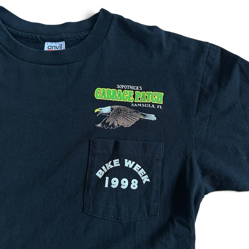 Vintage 1998 Cabbage Patch Bike Week Biker Bar Pocket T Shirt USA XL Anvil Rare!